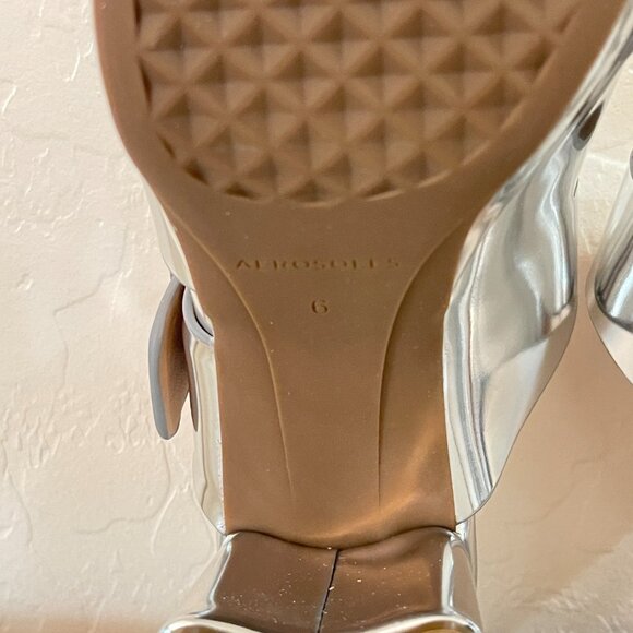New Aerosoles Sandals Platform Heels 6 Collin Mirrored Silver Slides in Box - Picture 11 of 12